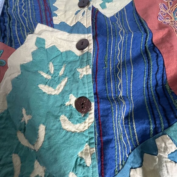 Vintage Silver Stream Patchwork Jacket One Size Cotton Bohemian Art To Wear - Picture 11 of 12